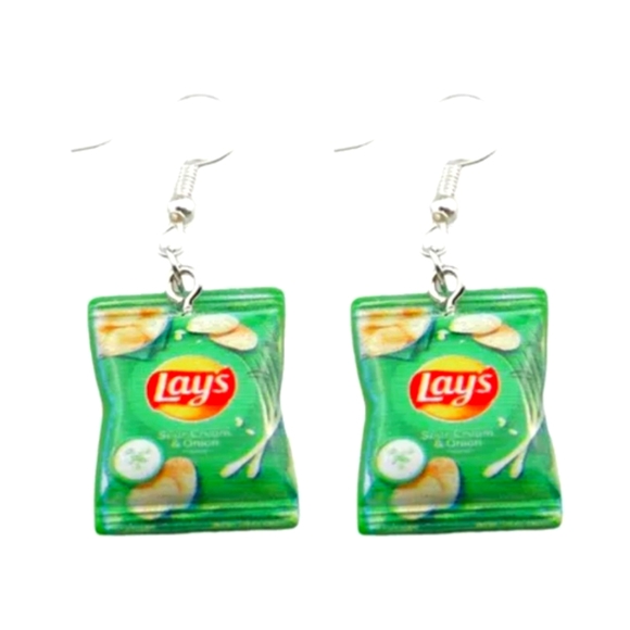 Lays Sour Cream N Onion Chip Earrings,  Funny Earrings, Dangle Earrings - Picture 1 of 1